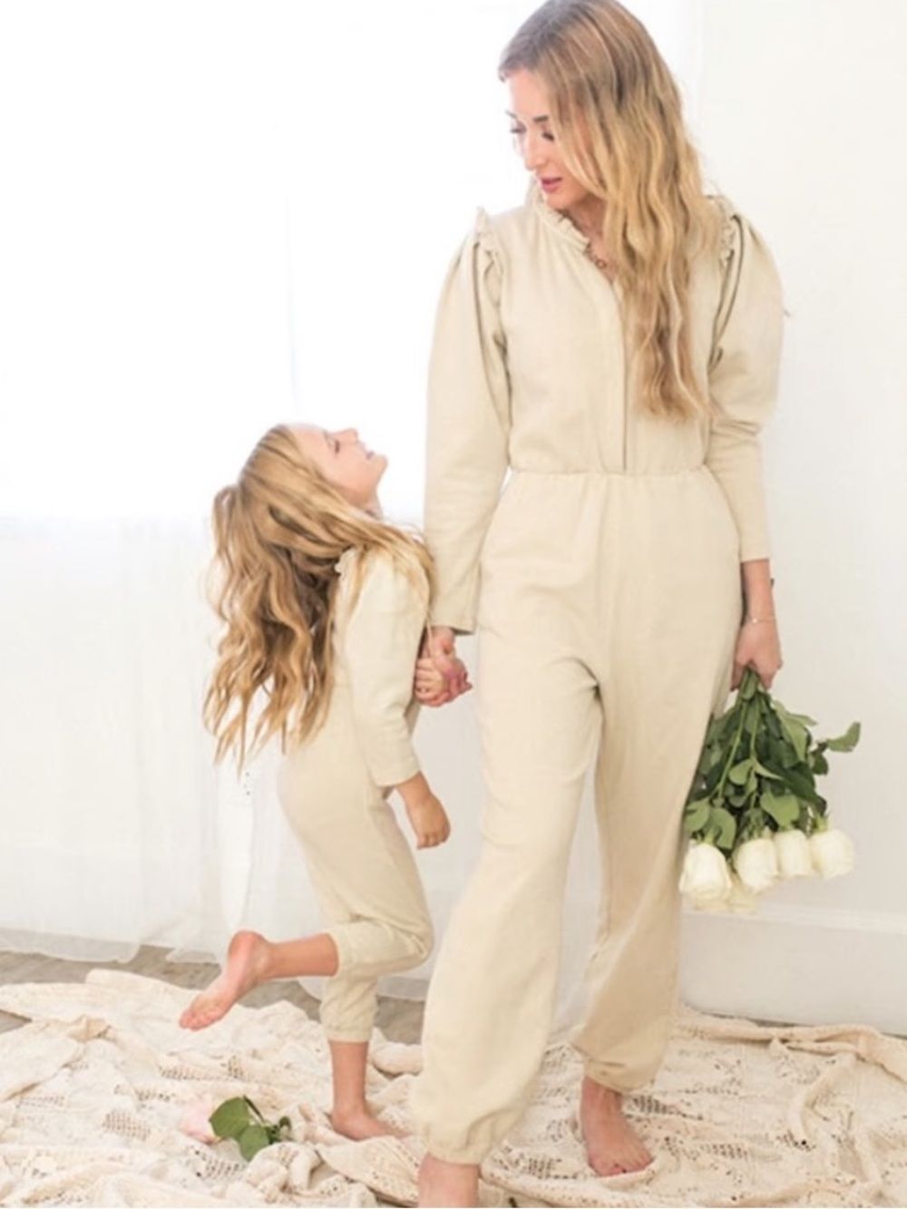 Ivy City Co Fawn Ruffle Neck Jumpsuit Beige Cream Womens Medium